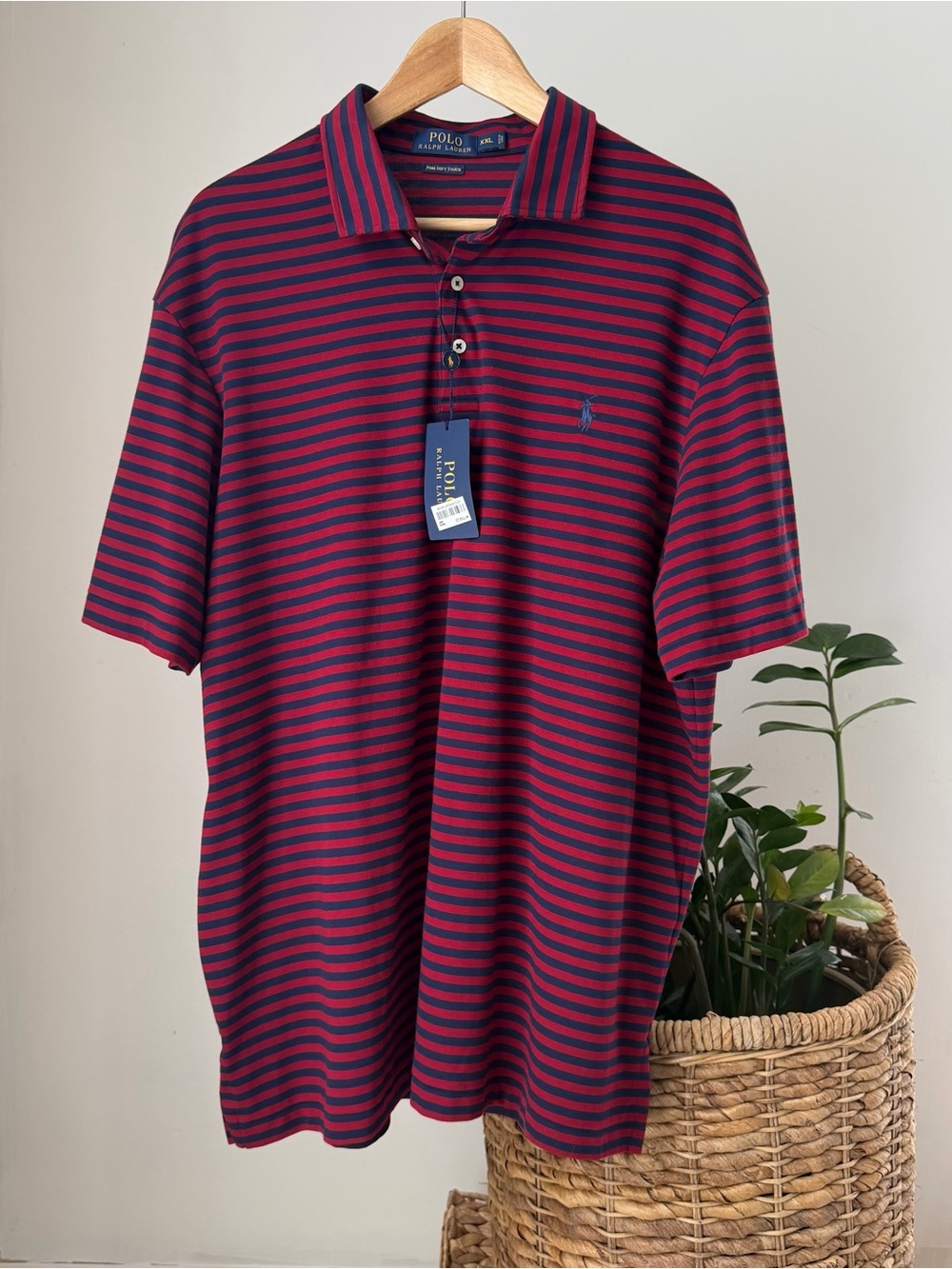 NWT Men's POLO Ralph Lauren Pima Soft Touch Navy Striped Golf Shirt Size XXL 2XL
